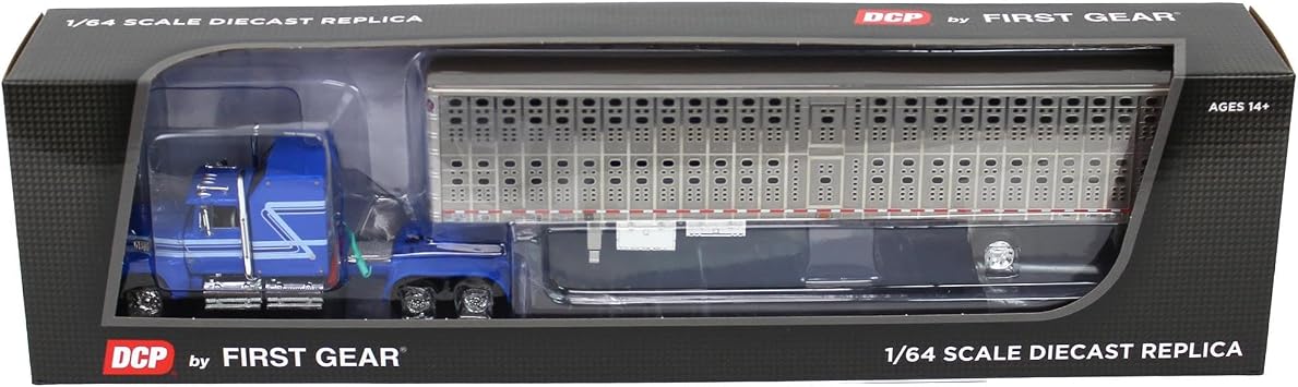 DCP First Gear 1/64 Blue Ford LTL 9000 60in Aerodyne Sleeper & Wilson Livestock Trailer 60-1769