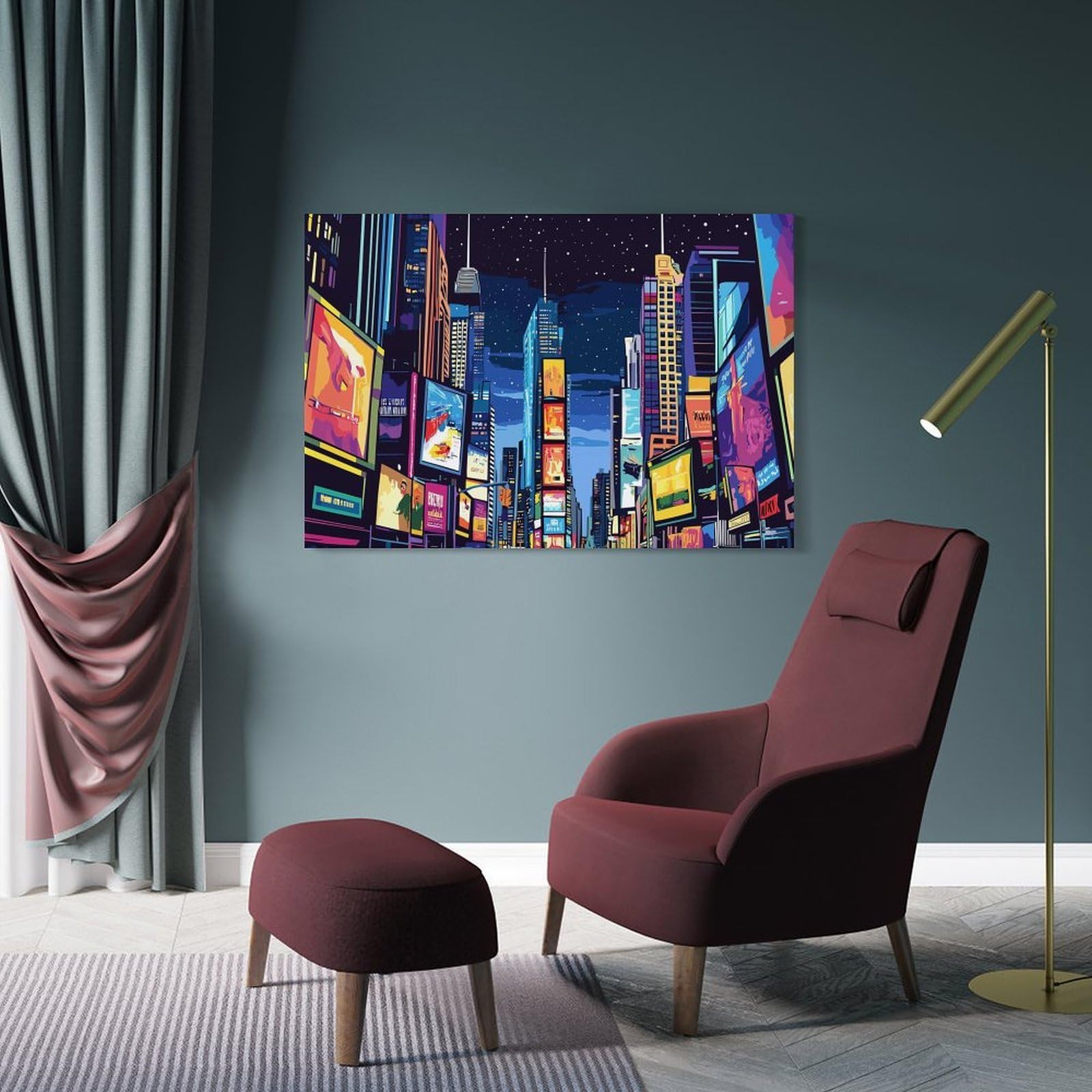 Junmoney Frame-Style-1-1 Vibrant Cityscape At Night Canvas Wall Decor, 20X30inch(50X75cm), For Wall Displays, Bedrooms Or Room Updates, Wall Decor Suited To Curated Displays