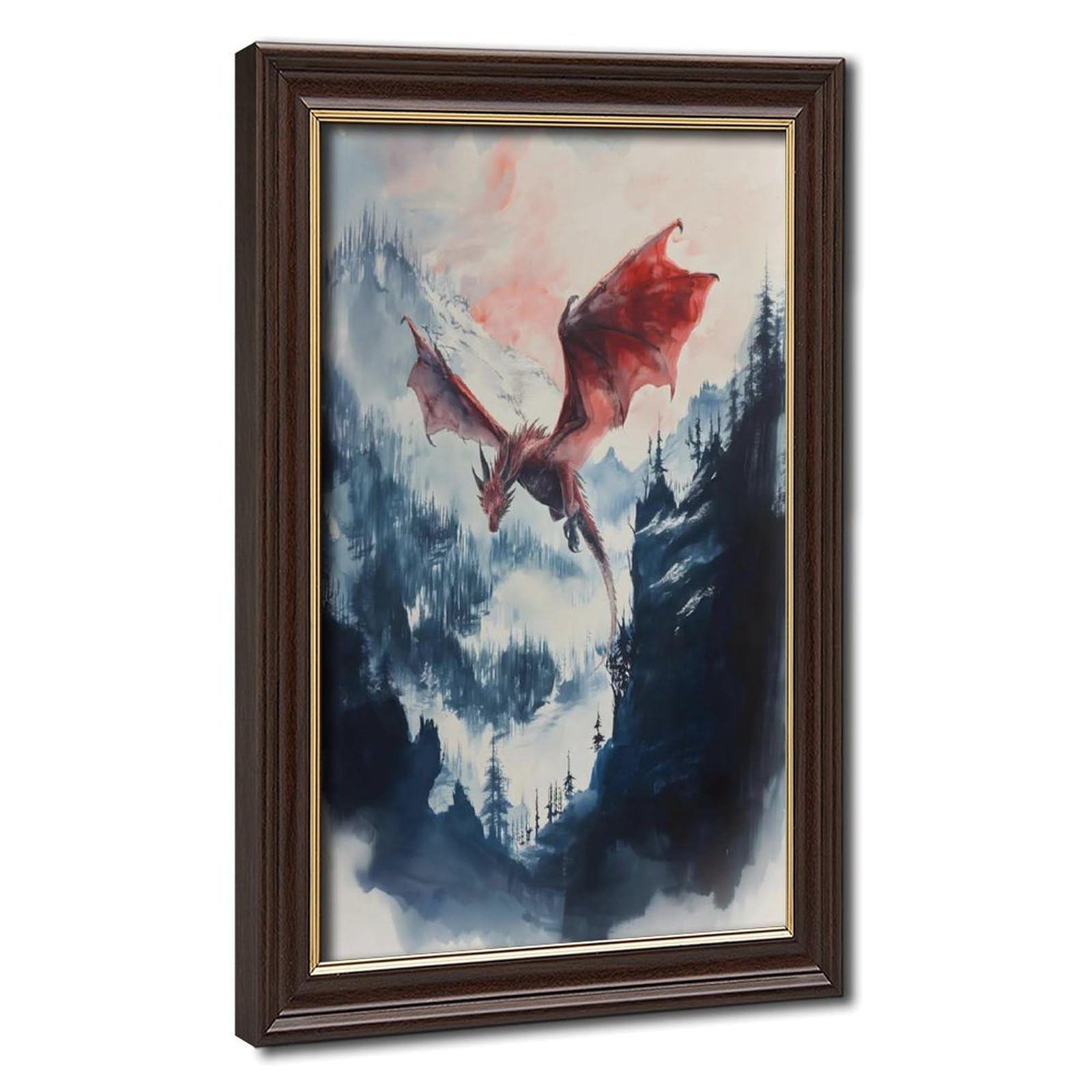 Bareronor Mystic Dragon Watercolor Poster Canvas Poster Bedroom Decor Landscape Office Room Decor Gift 12" L X 18" W