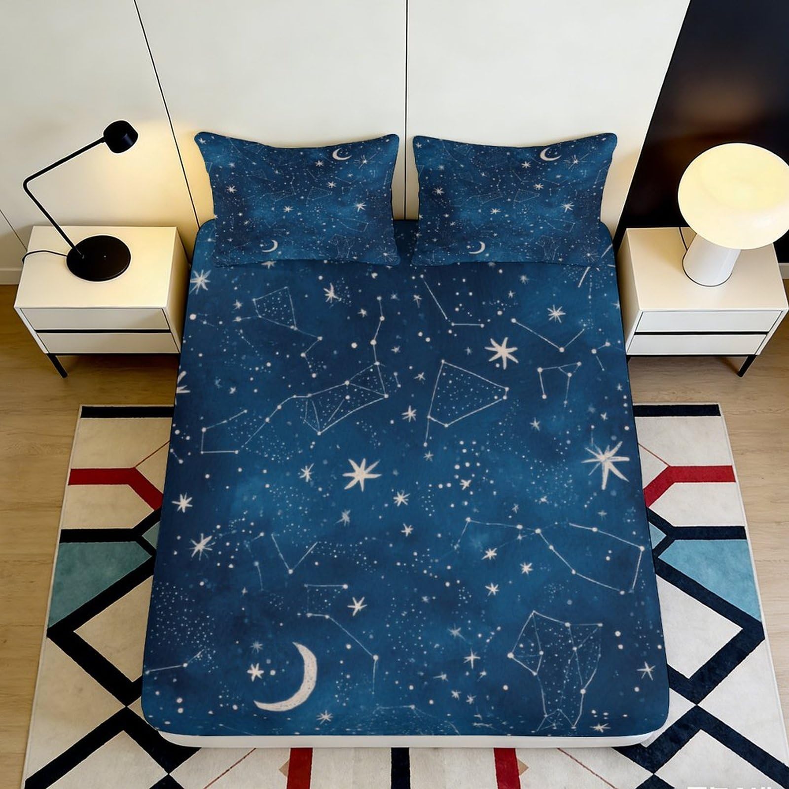 3D Printed Galaxy Starry Sky Fitted Sheet Microfiber Deep Blue Cosmic Constellation Bed Cover Bedroom Decor 90x200x25cm