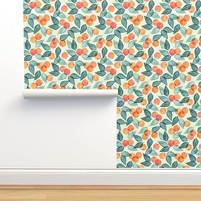 Spoonflower Peel & Stick Wallpaper - Lemons & Citrus Navy Pattern, 12ft X 2ft, Removable