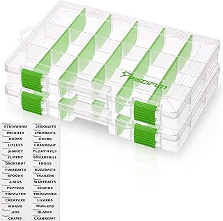 Piscifun Fishing Tackle Boxes, Fishing Storage Boxes with Waterproof Labels, 3600 Removable Dividers Storage Organizer Tackle Trays for Lure, 2 Packs/4 Packs