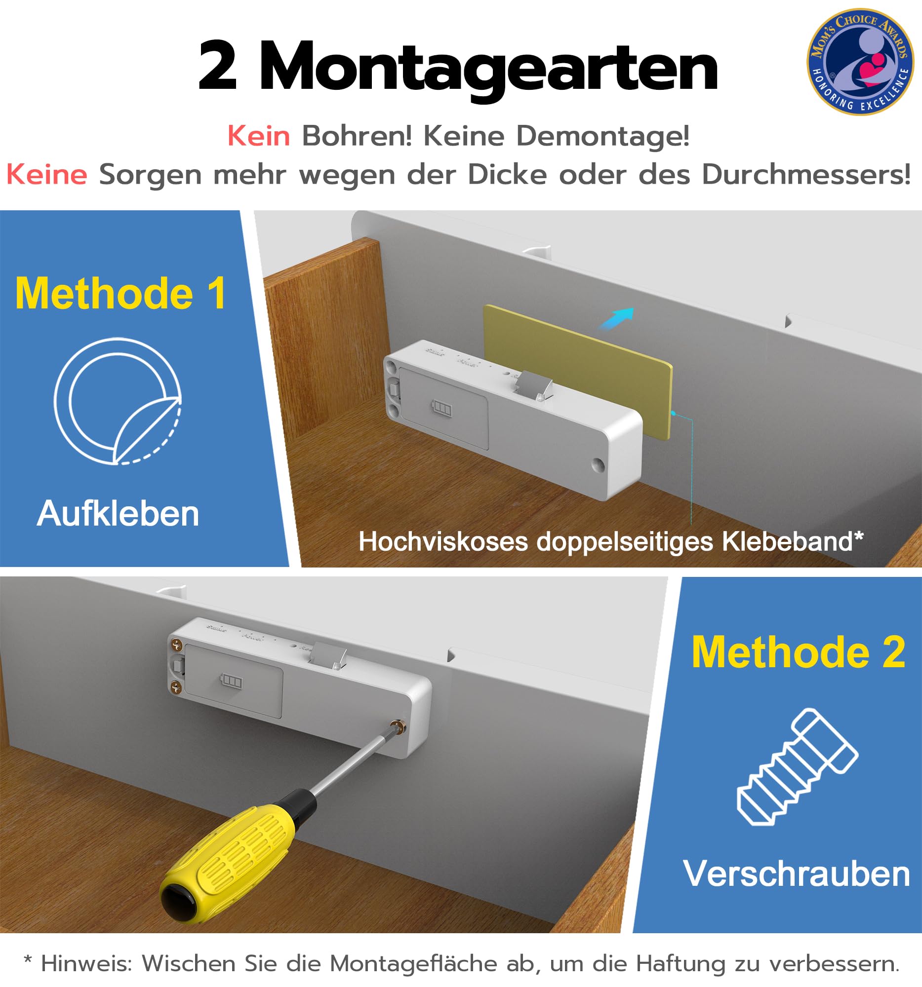 Unsichtbares Schrankschloss mit App & RFID – Bohrerfreie Kindersicherung – 5-in-1 Smart Lock für Schubladen & Schränke (NFC, Bluetooth, Fernzugriff) – Klebemontage, Weiß