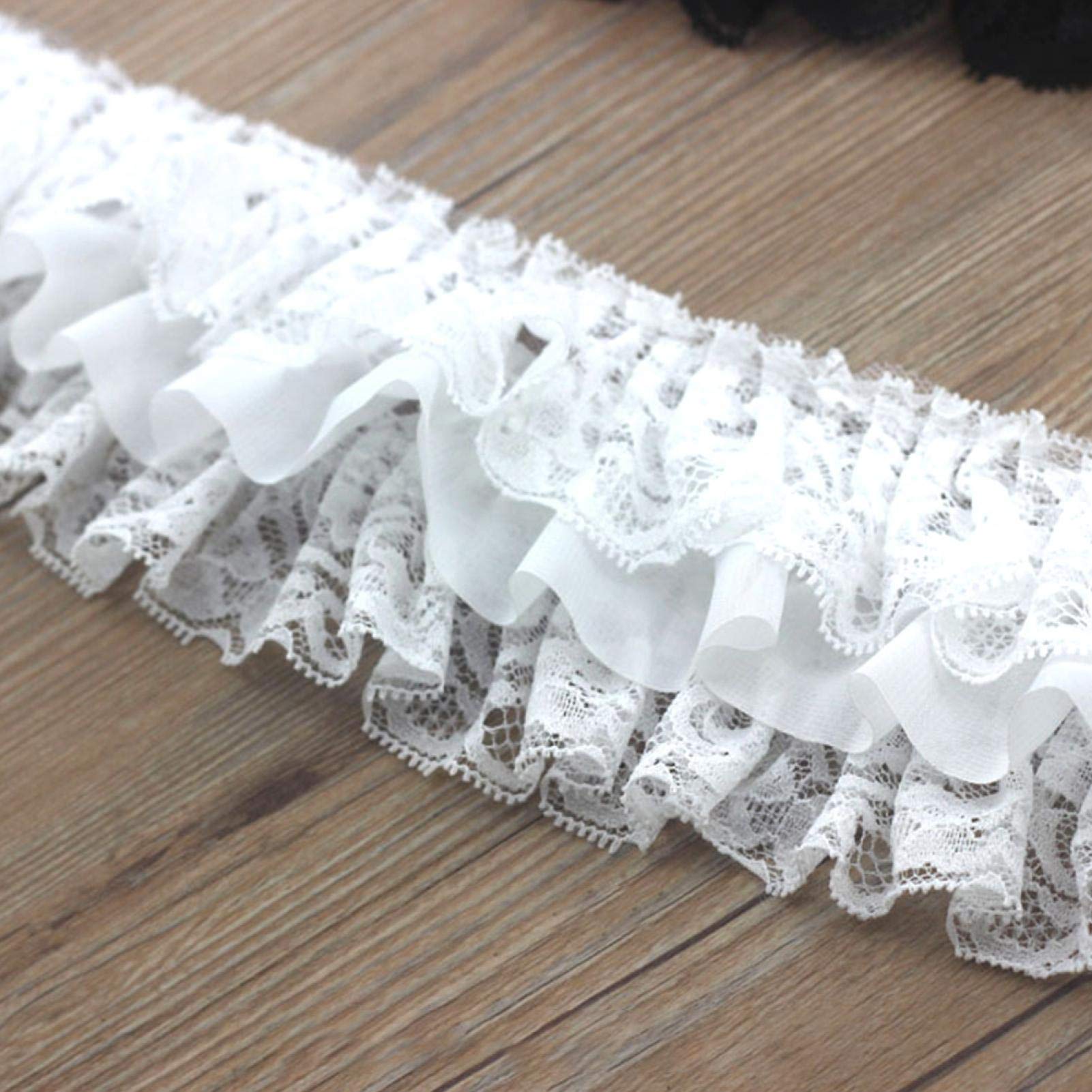 3-Layer Pleated Organza Lace Ribbon, 3 Yard DIY Handmade Craft Ruffle Trim Skirt Material Decoration Accessory, Wedding Dress Fluffy Skirt Fringe Splicing Sewing Supplies