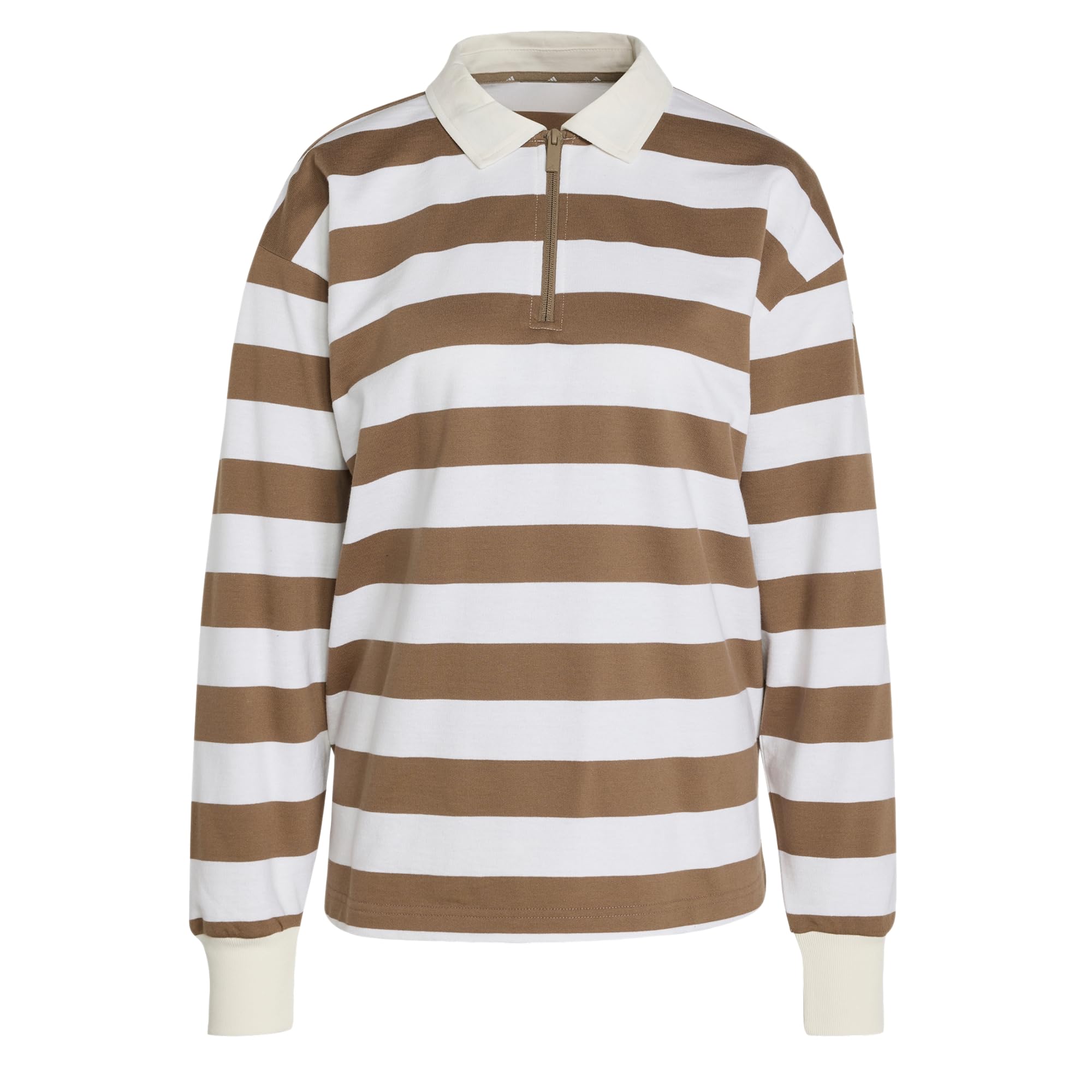 adidas Women's Essentials Contemporary French Terry Longsleeve Polo Shirt, Khaki Six/Off White, XXL