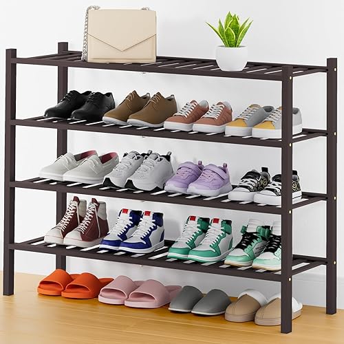 Miniatura 119 de Smiry Estante para zapatos, organizador de zapatos de bambú de 2 niveles, estante de almacenamiento de zapatos de madera apilable independiente para