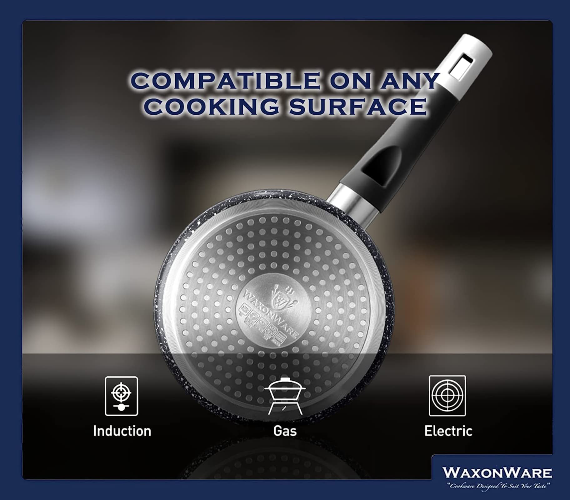  WaxonWare Cacerola antiadherente y olla wok, compatible con  inducción y revestimiento marbelloso (un revestimiento 100% libre de PFOA  fabricado en Alemania) - Para salsas, sopas, pasta y arroz (cacerola de 2.2