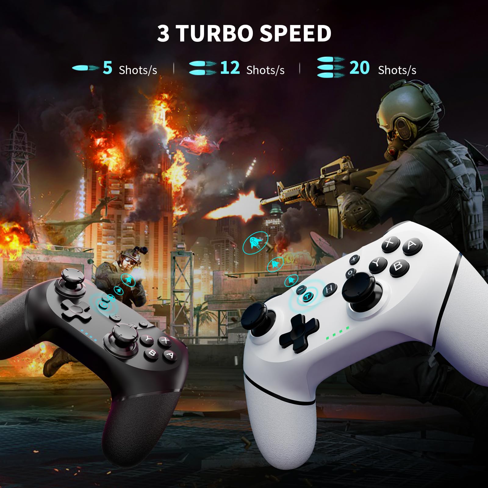 AceGamer 2pcs Controller Wireless per Switch/Switch 2/Lite/OLED, Controller per Switch Pro con funzione di risveglio con un solo pulsante con doppia vibrazione/turbo/screenshot (Nero e Bianco)
