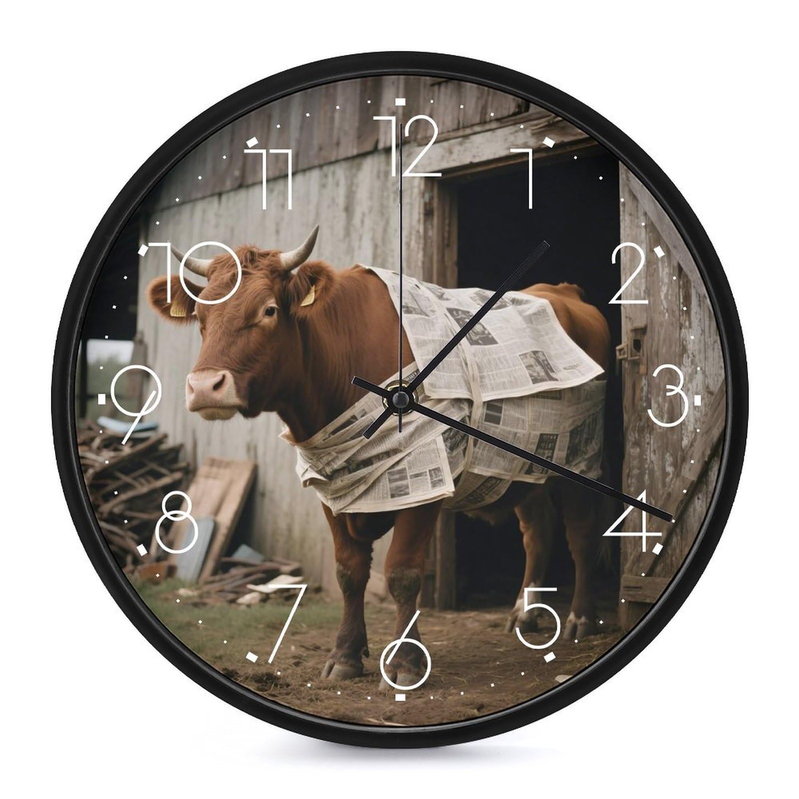DWVTSLH Newspaper Cow Wall Clock 10 Inch Silent Non-Ticking Modern Clocks Battery Operated - Decorative Wall Clocks for Bedroom Living Room Kitchen Office Wall Decor Gift Idea