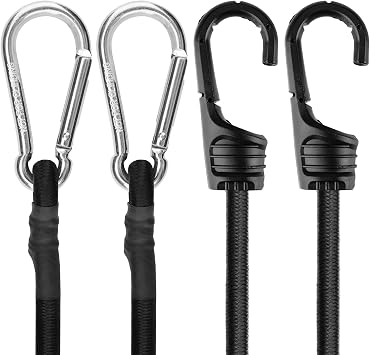 ZHOUBIN 24" Balck Bungee Cords with Hooks and Carabiner Hooks Bundle