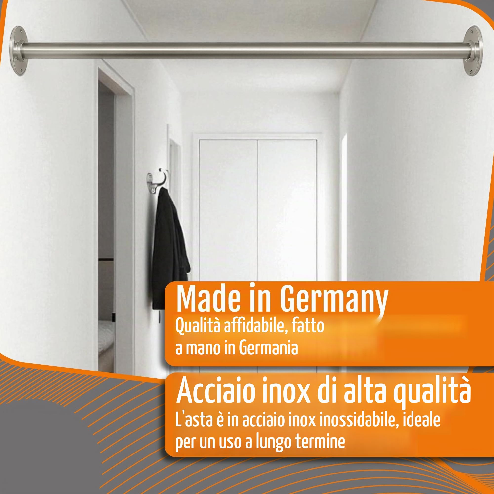 Sbarra per trazioni in acciaio inox da parete – su misura fino a 150 cm – con kit di fissaggio – ideale per casa, ufficio, palestra domestica