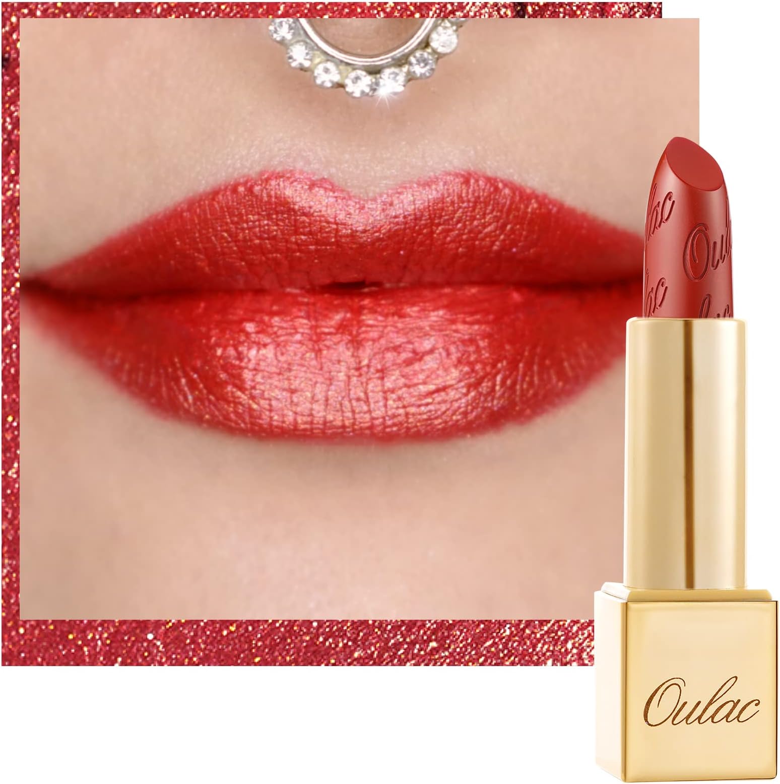Orange Red Lipstick for Women with Metallic 3D Shine Lightweight Hydrating Formula, High Impact Lip Color, Vegan Beauty, Full Coverage Lip Makeup, Dangerous(02)