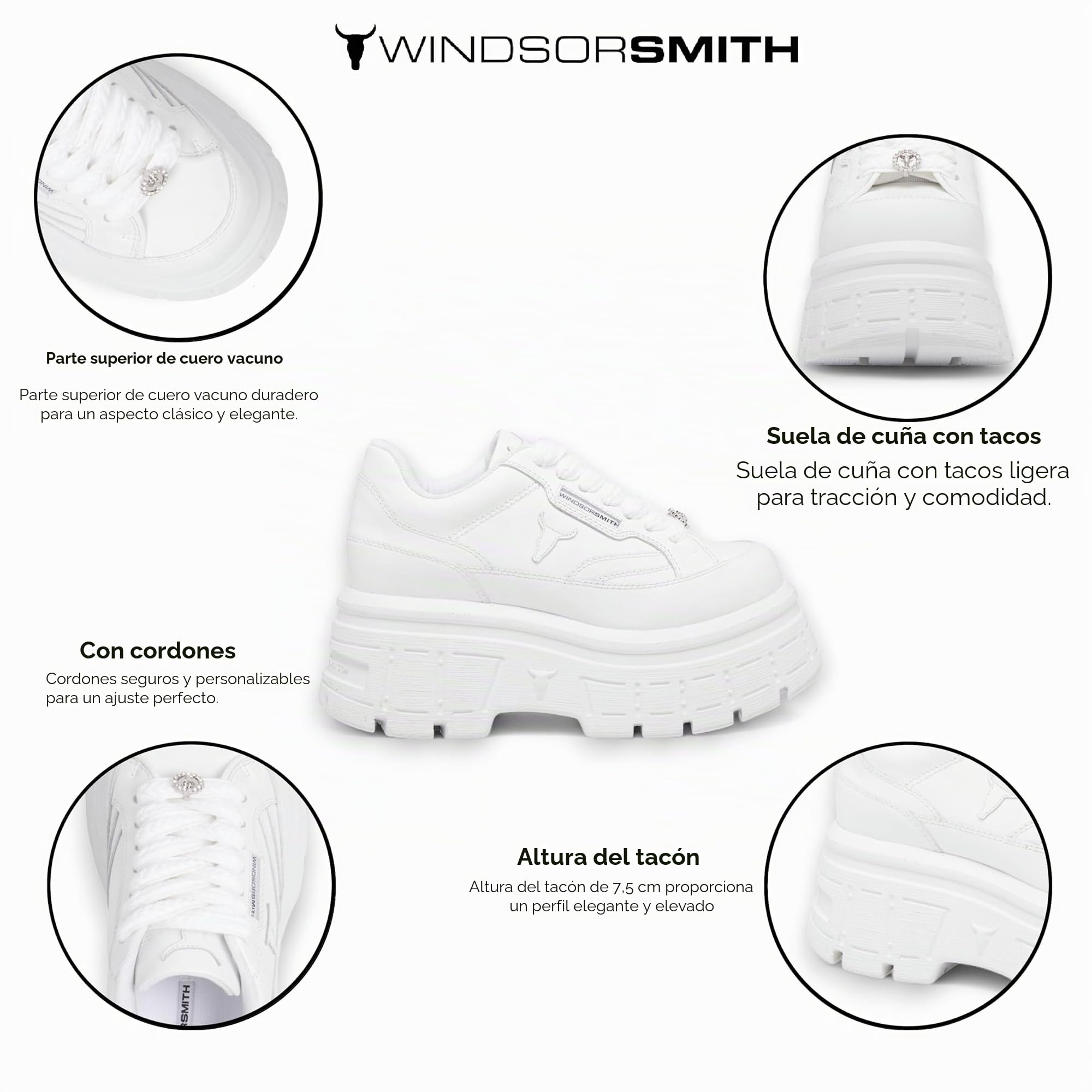 `Zapatillas Deportivas con Plataforma de Cuero Grueso Blanco para Mujer Windsorsmith - Swerve