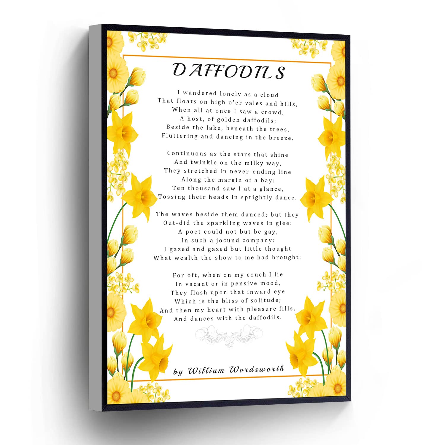 Daffodils Canvas Print By William Wordsworth Wall Art Poster I Wandered Lonely As A Cloud Poem For Home Office School Wall Decor Framed Artwork(Wood