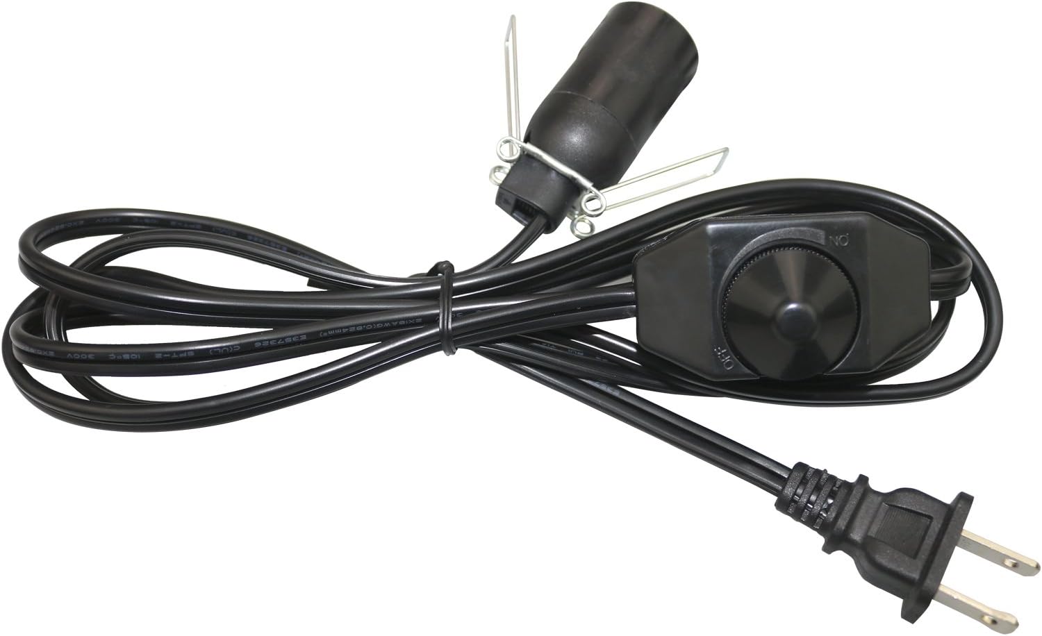 6 Feet Black Salt Lamp Cord with Dimmer Switch and E12 Socket 18 AWG (4 Pack, Black)