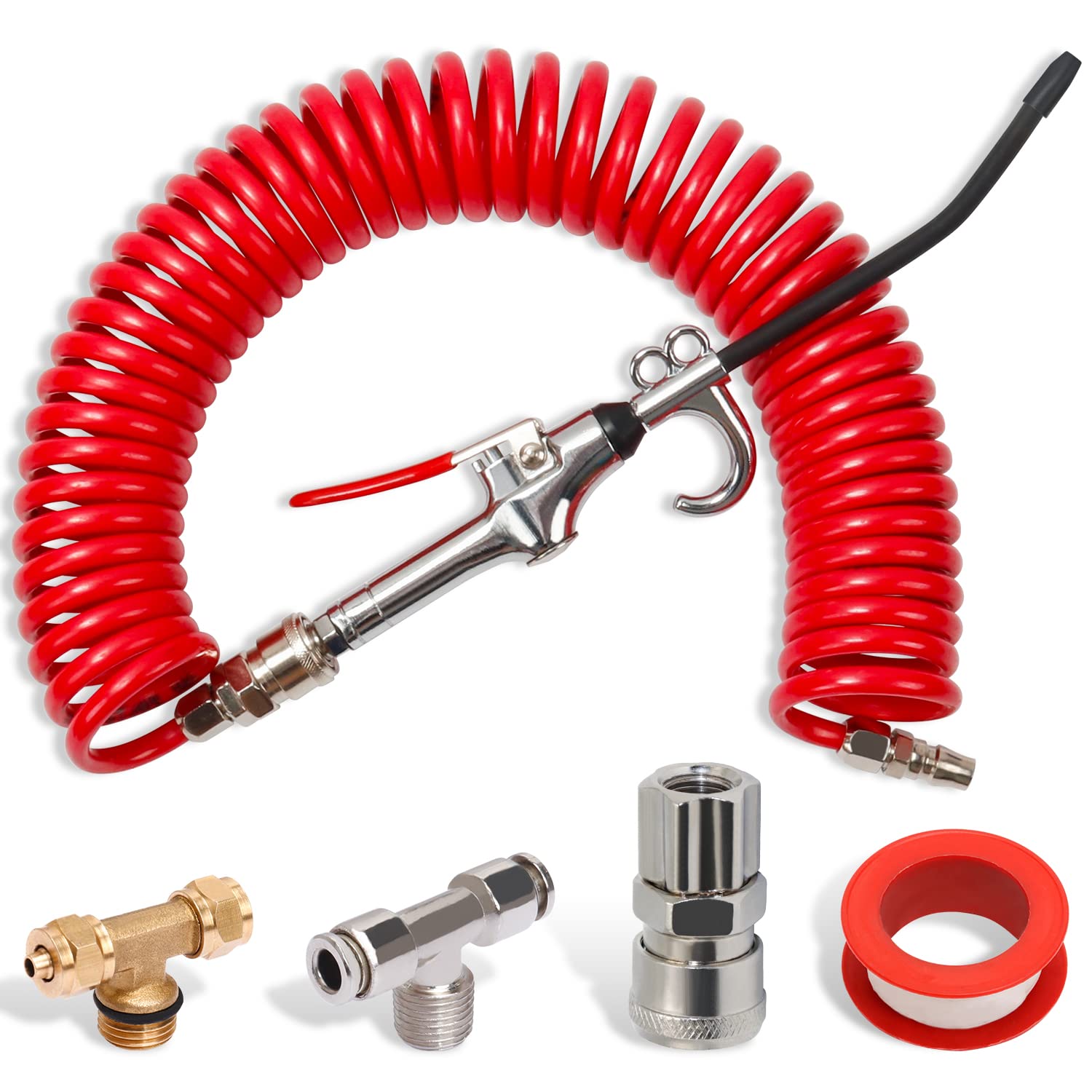 CheeMuii 9m Red Truck Dust Air blow Gun Kit Long Air Hose Heavy Duty Cleaning with Long Nozzle