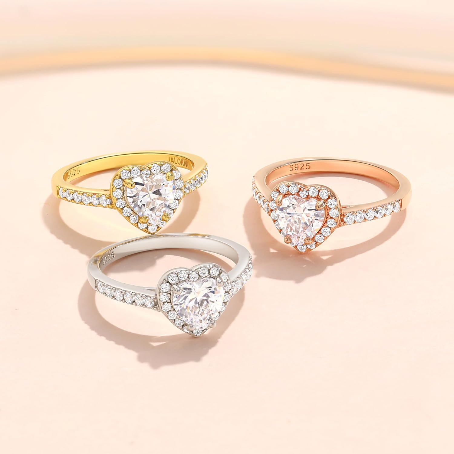 925 Sterling Silver Engagement Rings for Women Heart Cut Cubic Zirconia Wedding Promise Rings for Her Size 4-12.5 - Image 3