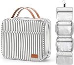 Bosidu Sac de toilette suspendu pour les femmes, Grande capacité imperméable sac de toilette avec 4 Compartiments & 1 Crochet robuste, idéal pour les voyages ou l'utilisation quotidienne (Navy Blue & Blanc rayé)