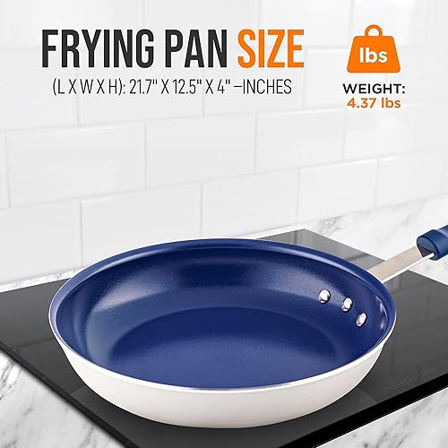 Miniatura 10 de NutriChef Sartén antiadherente extra grande de 14 pulgadas con mango de silicona, revestimiento de cerámica, mango de silicona azul, resistente a