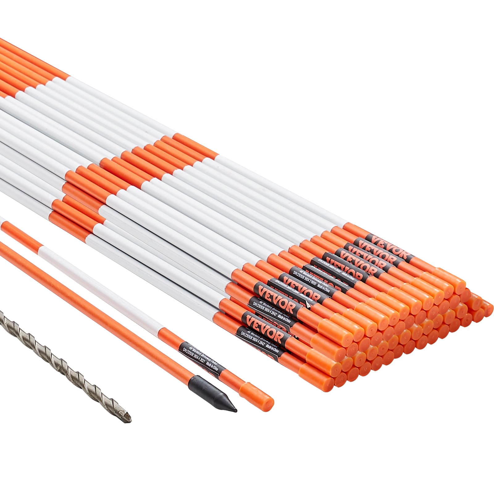 VEVOR 50er-Set Schneestangen 47,8 Zoll (121,5 cm) Auffahrtstangen orange UV-beständige Beschichtung Reflektierende Einfahrtsmarkierung Inkl. 1 Paar Schutzhandschuhe und 1 extralangen Stahlbohrer