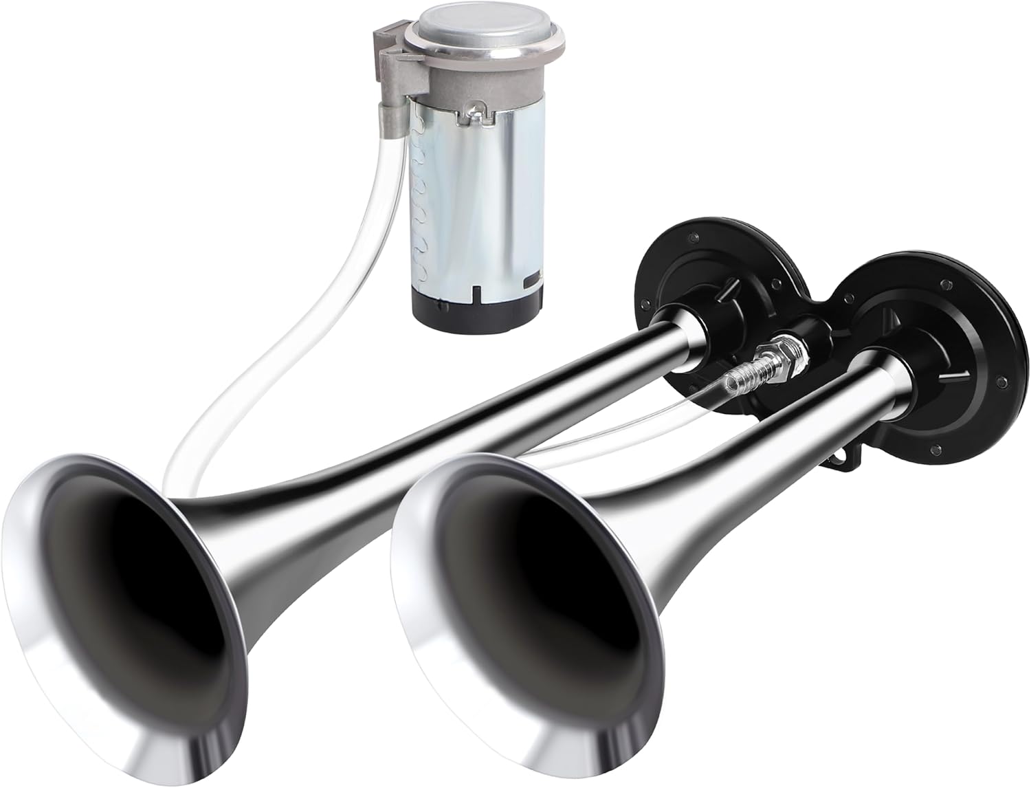 12V Air Horn Kit, Super Loud Train Horn for Truck, Air Horn Dual Truck Horn with Compressor for 12V Vehicles Trucks Pickup Trains Cars Boats (Dual silver)