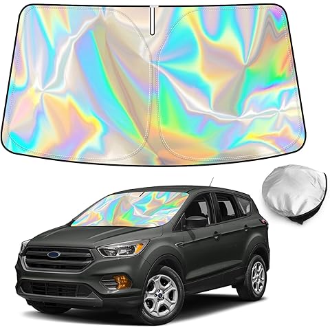 Bestview Windshield Sun Shade for 2013 2014 2015 2016 2017 2018 2019 Ford Escape, Foldable Front Laser Titanium Silver Window Sunshade Sun Visor Accessories Protector Block UV Rays Heat