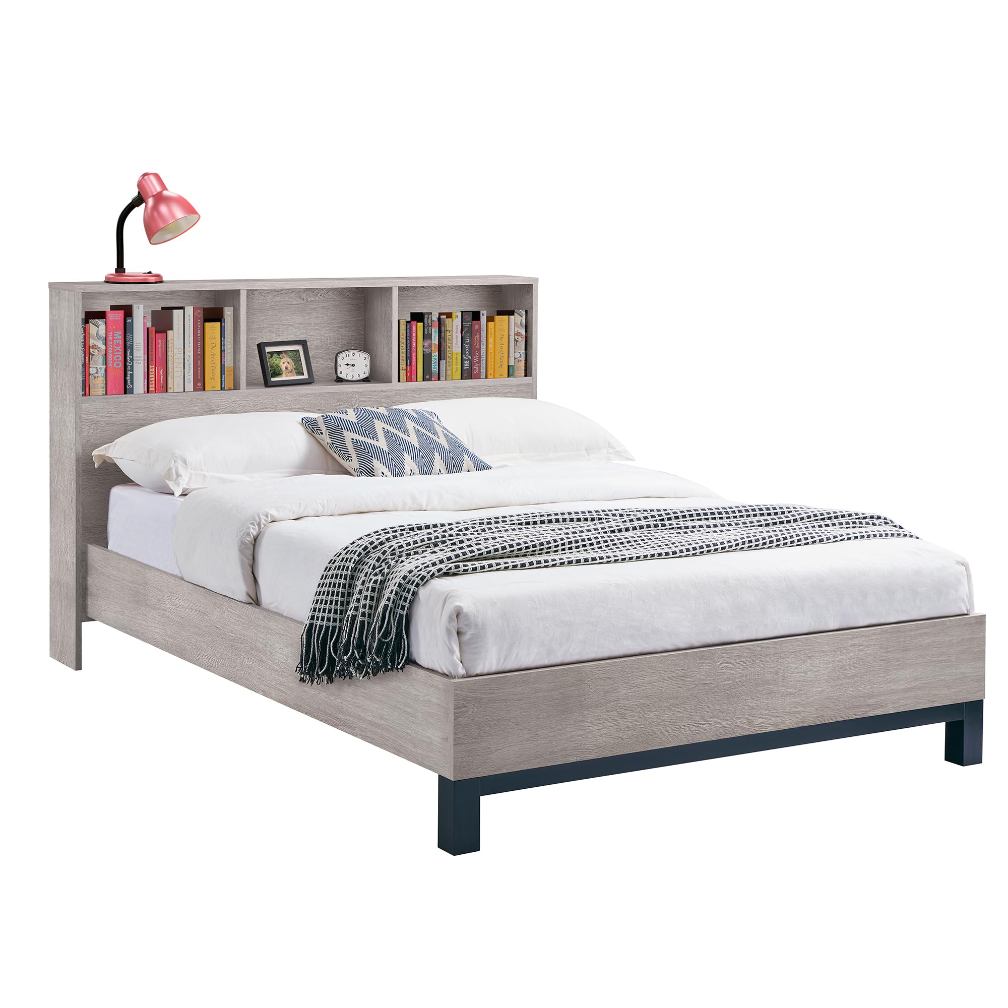 Julian Bowen Bali Bookcase Headboard Bed 150Cm - Grey Oak
