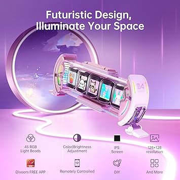 Divoom Times Gate - Cute Gaming Digital Clock with Smart App-Controlled, Support Weather Forecast, Stock Market/Exchange Rate, Social Media, Pixel Art Display for Gamers & Home Office Decor (Pink)