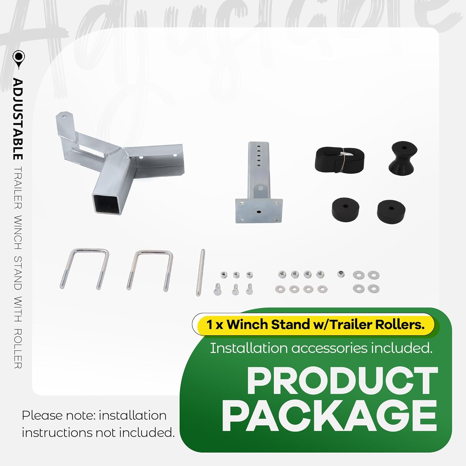 Boat Trailer Winch Stand w/Trailer Rollers Adjustable Height 100 mm Universal Boat Parts for Sailboats, Trailer, Jet Ski, Fishing Boats Steel Rubber Silvery Black Galvanized