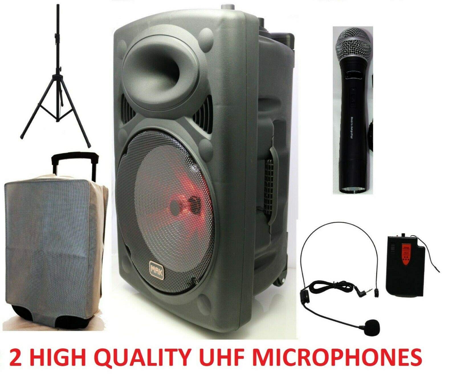 Buy Mak 15" UHF High Power Portable PA System Active Bluetooth Speaker System 2 High Quality