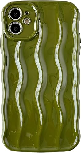 Caseative Funda para iPhone 11, diseño de ondulación de agua, marco de onda rizada, funda suave para teléfono (verde)