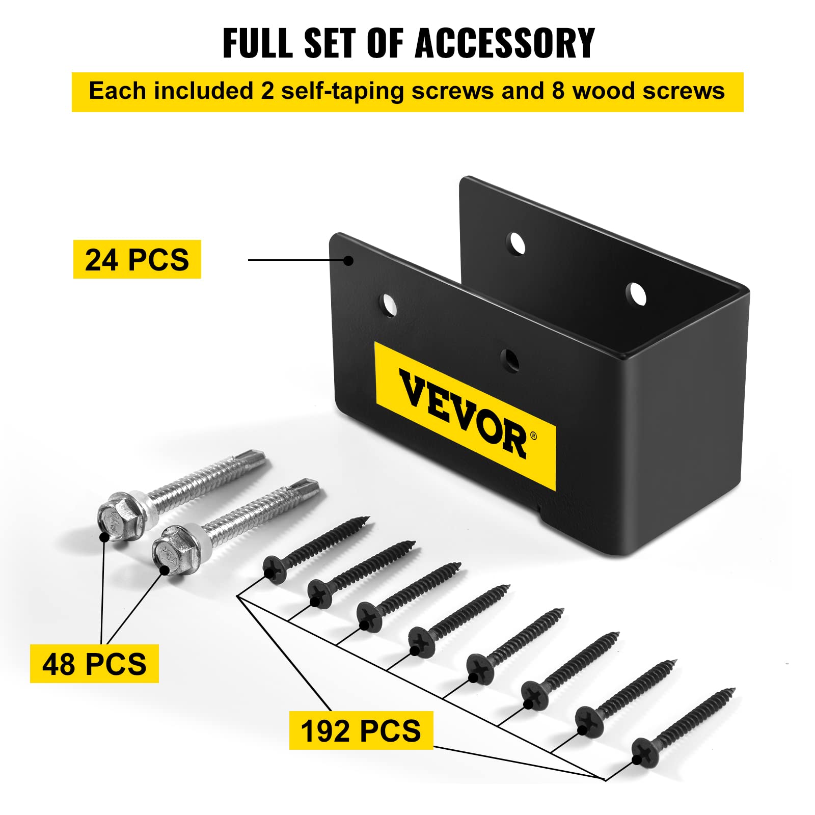 VEVOR Supports de solive dissimulés, lot de 24, support de poutres pour connecter du bois 51x102 mm, plaque d'acier Q235 avec revêtement en poudre, support de solive dissimulé pour poutre bois, noir