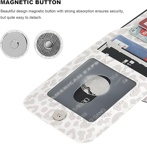 Miniatura 7 de Vaburs Funda compatible con iPhone 13 y iPhone 14 con tarjetero de crédito, diseño de leopardo blanco con tapa de piel sintética de primera calidad