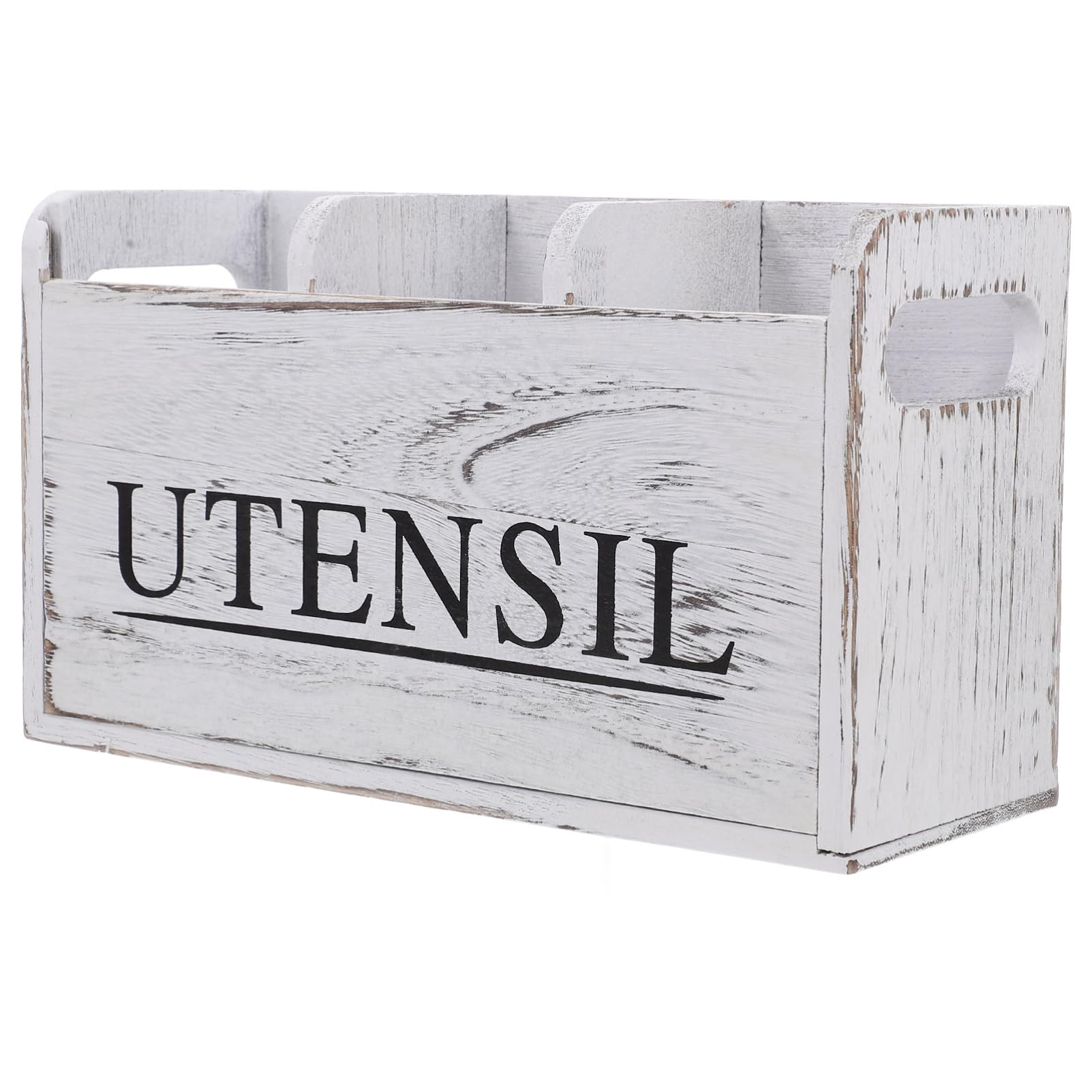 Healifty Porta Cubiertos Grande de Madera con Compartimentos Blanco Rústico | Organizador de Cubiertos para Mesa, Uso en Estudio y Escritorio, Diseño Multifuncional de Estilo Elegante