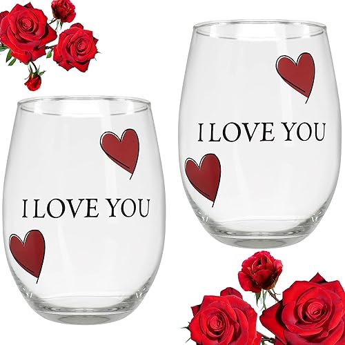 Miniatura 6 de BANBERRY DESIGNS Lover's - Juego de copas de vino con texto en inglés "I Love You", juego de 2 copas de vino sin tallo con corazones decorativos,
