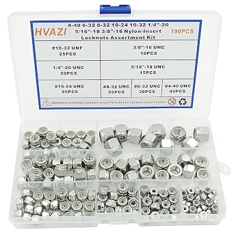 #4-40 to 3/8"-16 304 Stainless Steel Nylon-Insert Hex Lock Nuts Kit | Self Locking Elastic Stop Nyloc Nuts For #4-40 #6-32 #8-32 #10-24 #10-32 1/4"-20 5/16"-18 3/8"-16 Screw/Bolt