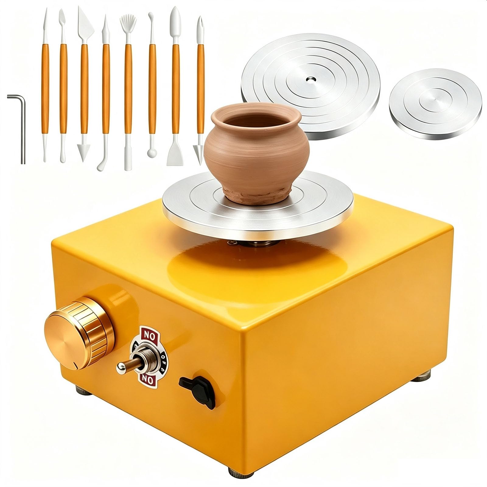 JOSBY Mini-töpferscheibe, Elektrische Töpferscheibe Mit Einstellbarer Geschwindigkeit Und Reversibler Drehrichtung, Abnehmbarem Becken, Aluminium-drehteller