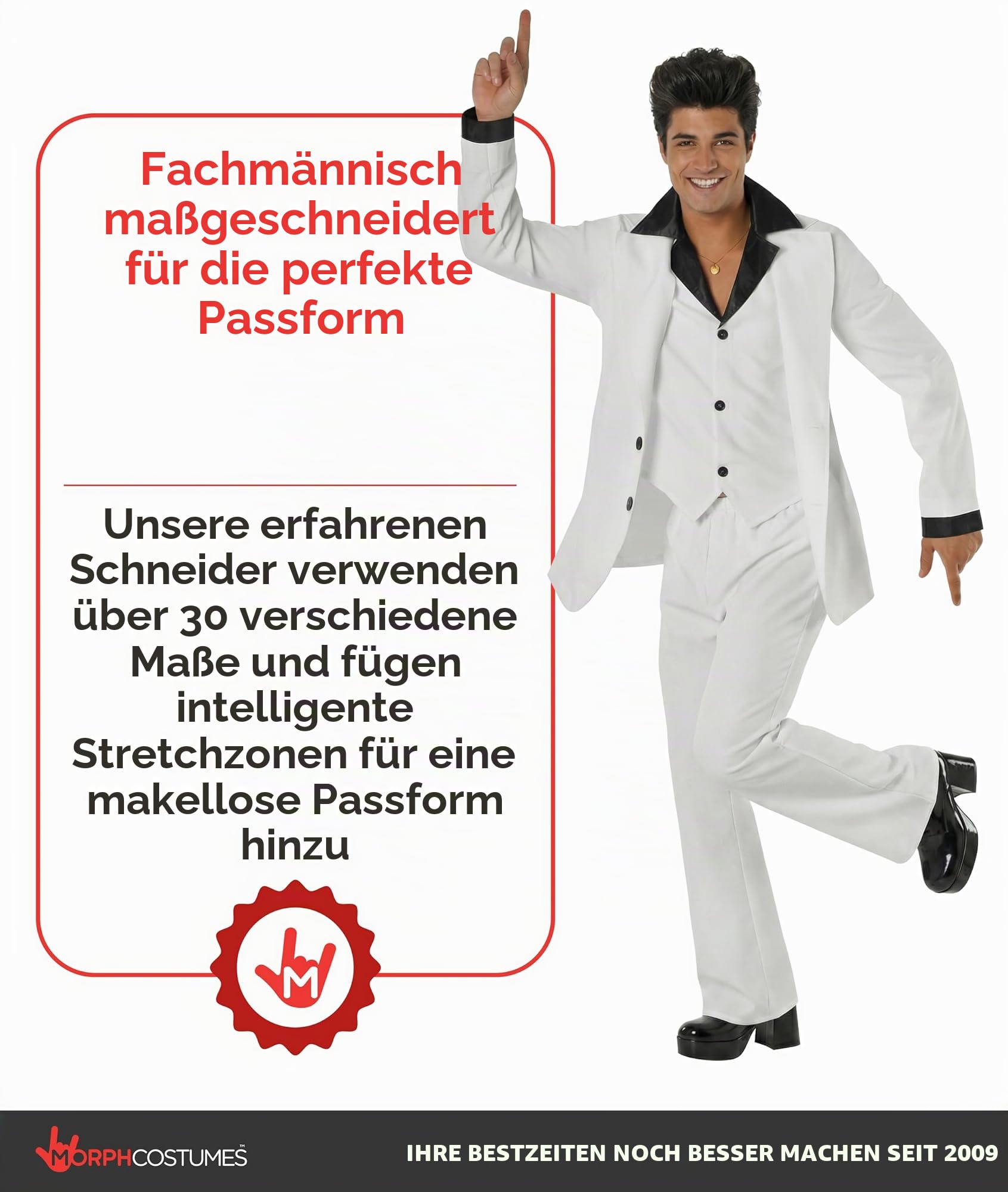 Morph 70er Jahre Kostüm Herren, Disco Halloween Kostüm Herren