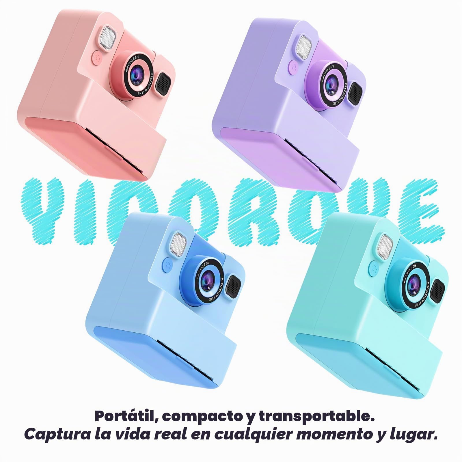 Cámara Infantil con Impresión Instantánea 1080P, 3 Rollos Y 32GB