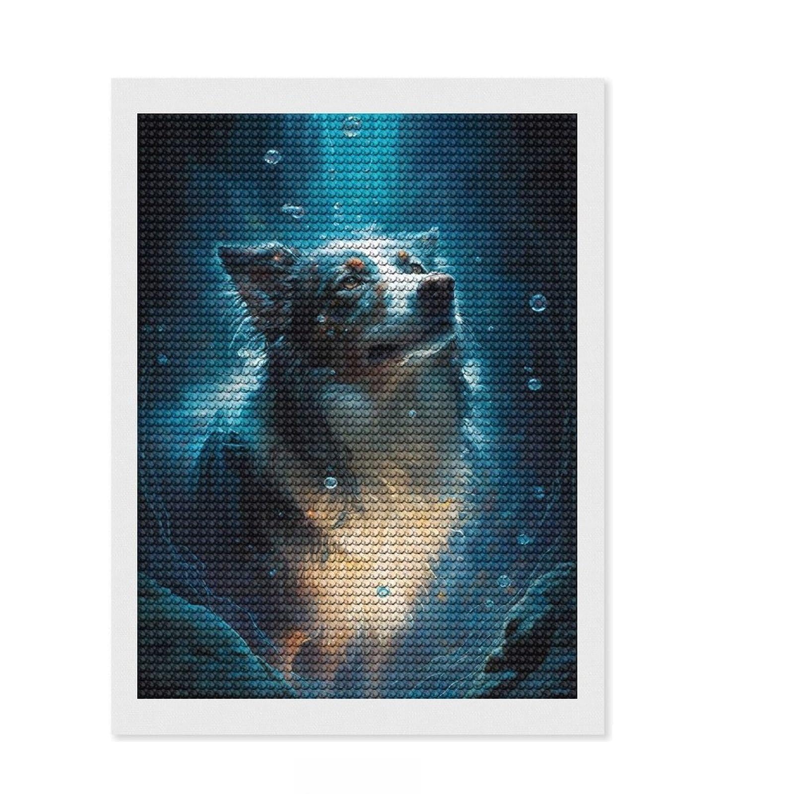 Junmoney Border Collie Dog Full Drill Diamond Painting Kit 12"x16", Satisfying Creative Project, Finish and Display, Stress Relief Craft
