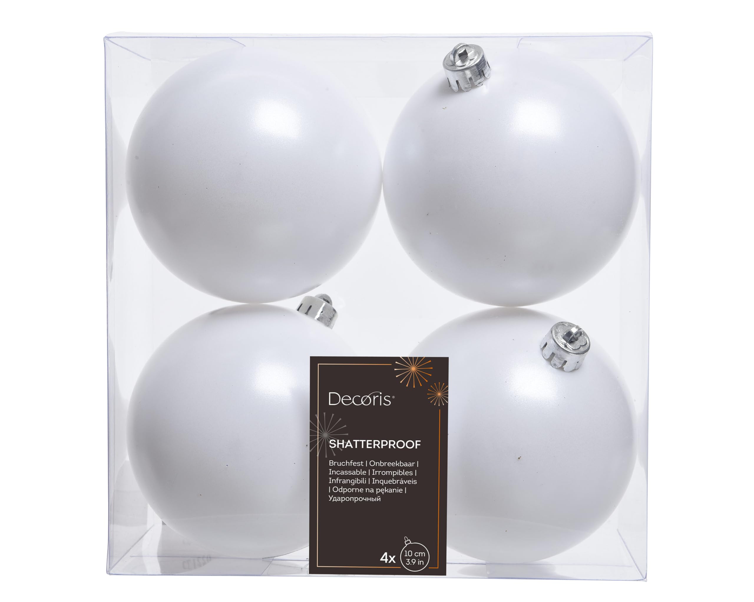 Winter White Baubles - Shatterproof - Pack of 4 x 100mm