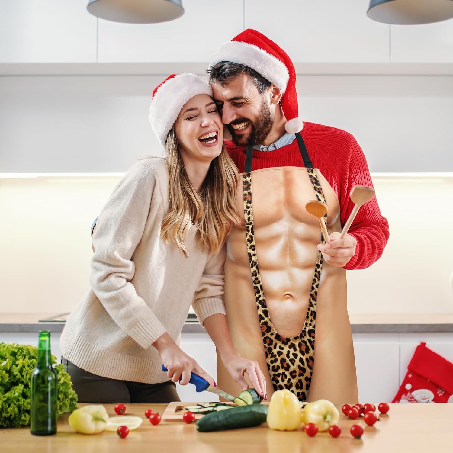 Funny Men Cooking Grilling Aprons Belly BBQ Funny Gag Gifts for Christmas, White Elephant Gift Exchange (MuscleMankini, One Size)