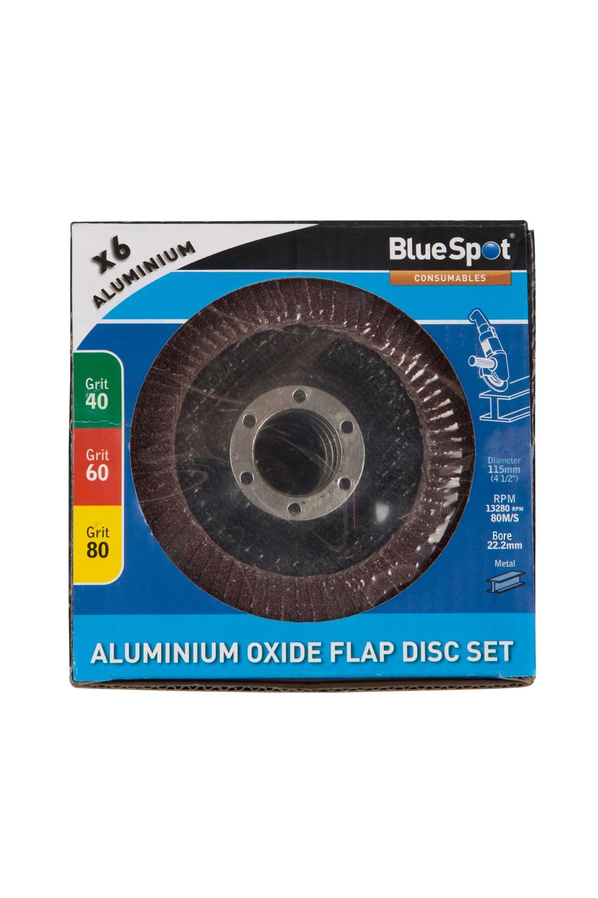 115mm 4.5 Inch Aluminium Oxide Flap Disc Set 40 60 80 Grit Metal Wood Pack of 6