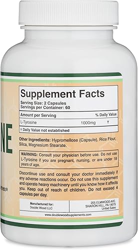 Miniatura 3 de L-tirosina 1,000 mg por porción, 120 cápsulas vegetales (suplemento de tirosina L para memoria, atención y enfoque), aminoácido, seguro para