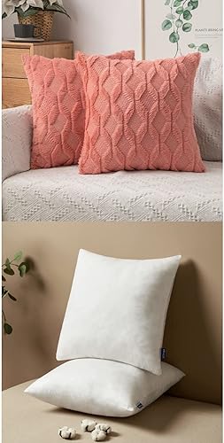 MIULEE Juego de 2 fundas de almohada color rojo coral con rellenos de almohada de 18 x 18 pulgadas