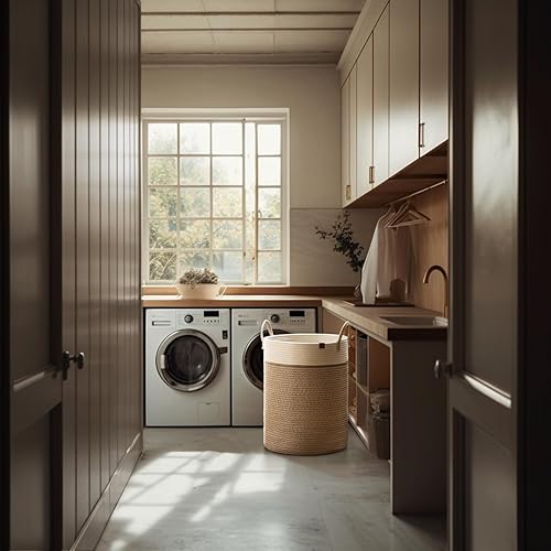 Miniatura 3 de LA JOLIE MUSE Cesta tejida de cuerda para almacenamiento, cesta alta de algodón, cesta de lavandería para manta, juguetes de niños, cesta de ropa de