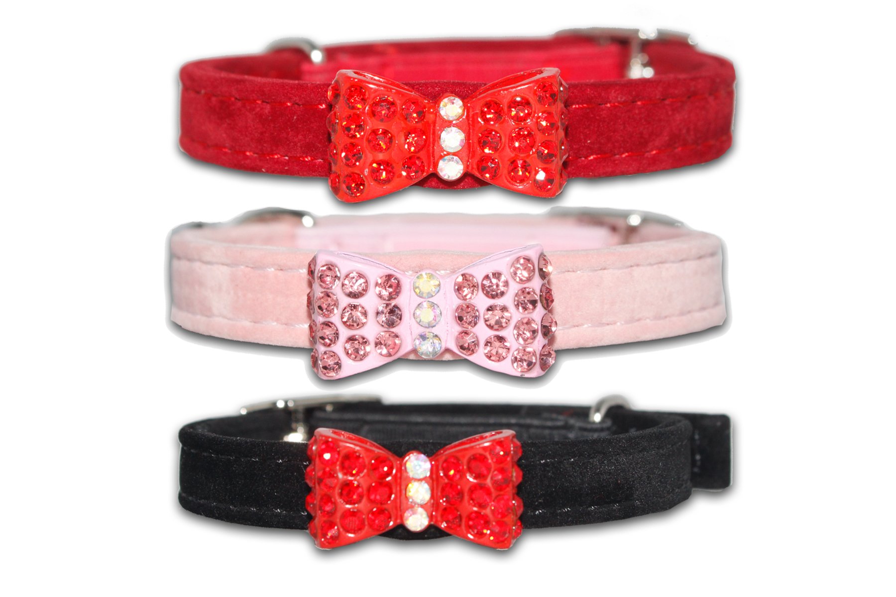 Cat Collar Kitty Coller PU Leather Bow Rhinestone Diamante Cool Bling Custom (Red)