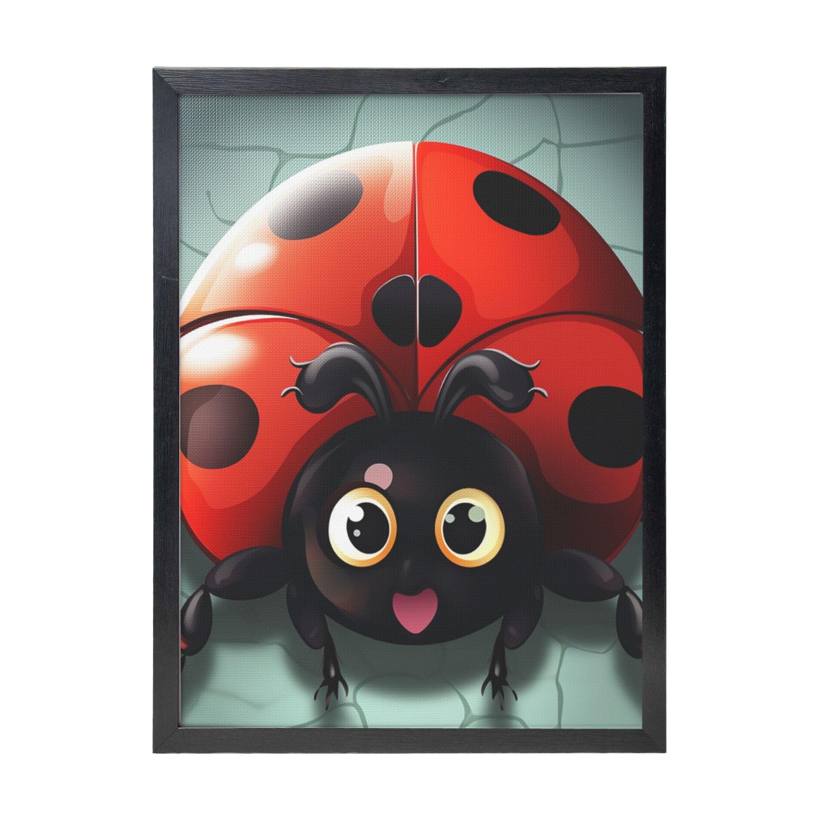 Framed Wall Art - Decorative Canvas Painting Cartoon Ladybug Pictures Poster Aesthetic Modern Prints Artwork for Bedroom Office Wall Decor Ready To Hang 12x16 in