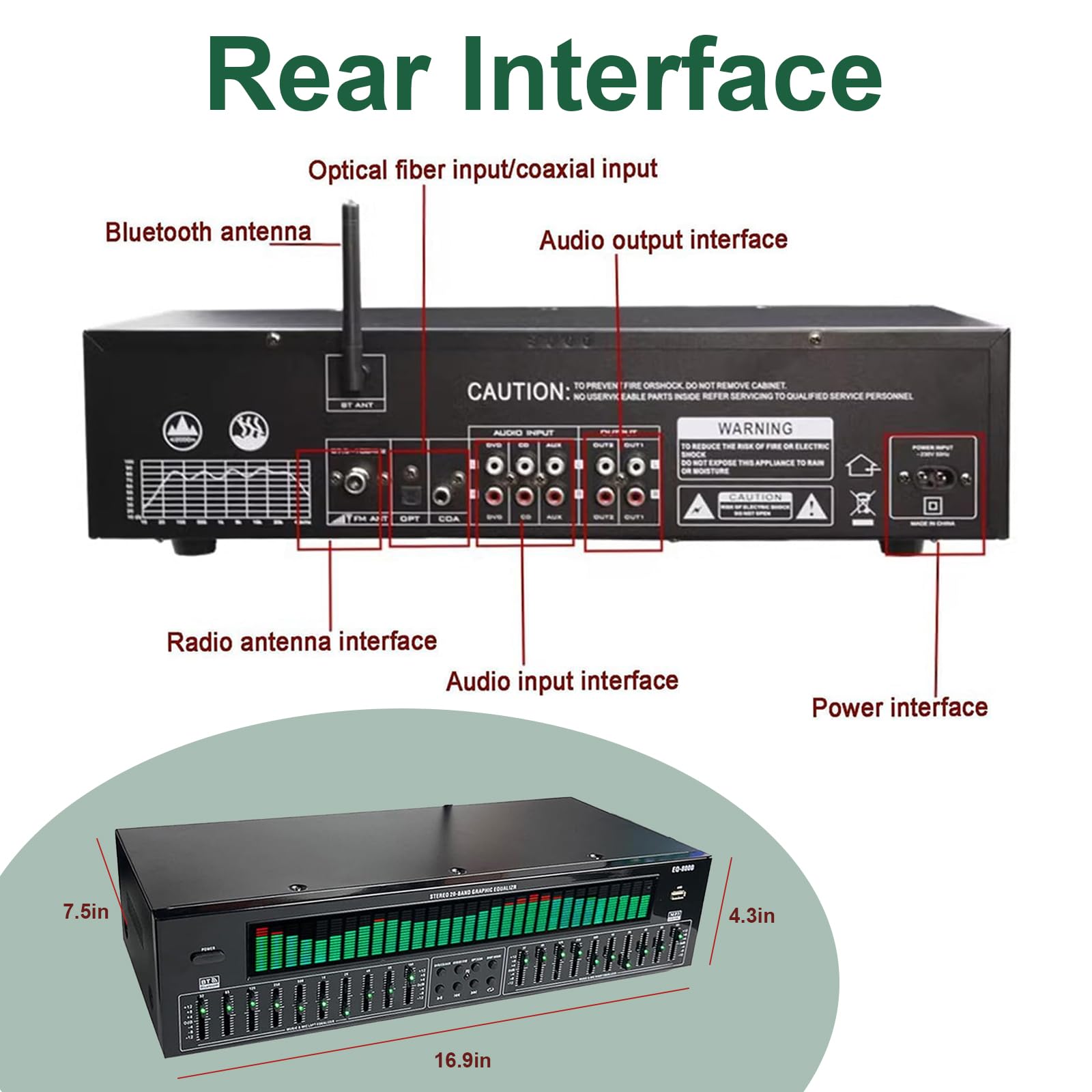 Equalizzatore Digitale a 31 Bande, Equalizzatore Grafico Audio Stereo, 12 Pattern Ritmici, Bluetooth 5.4 Ottico E Coassiale, Analizzatore di Spettro Musicale, per Studio di Registrazione