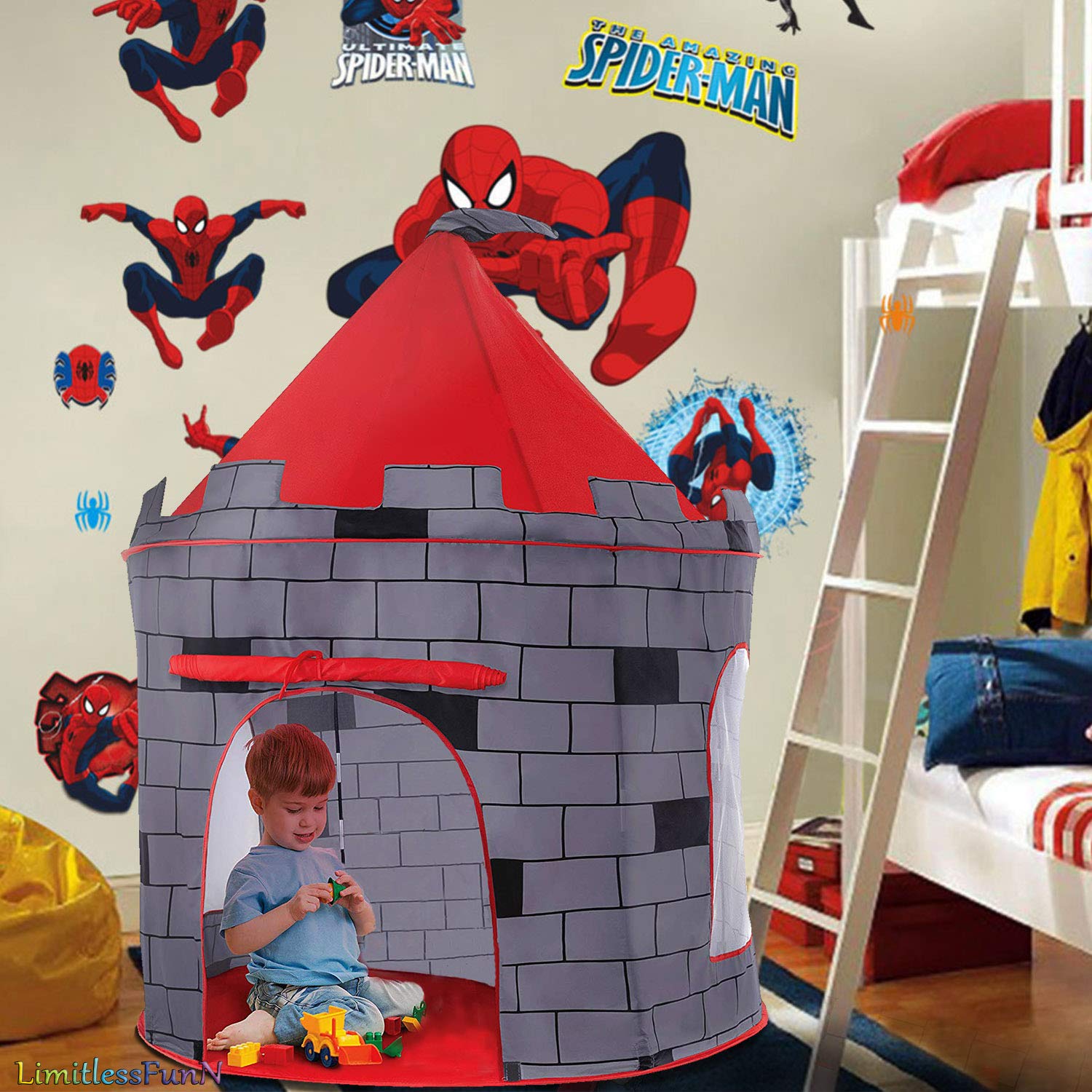 LimitlessFunN Knight Castle Pop Up Kids Play Tent | Includes Star Lights & Carrying Case |, Children Indoor Castle Playhouse for Boys, Toddlers, 41" D x 41" W x 53" H - Image 2